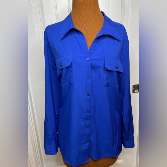 Kim Rogers Tops - Kim Rogers Royal Blue Long Sleeve Button Down Blouse Size Large